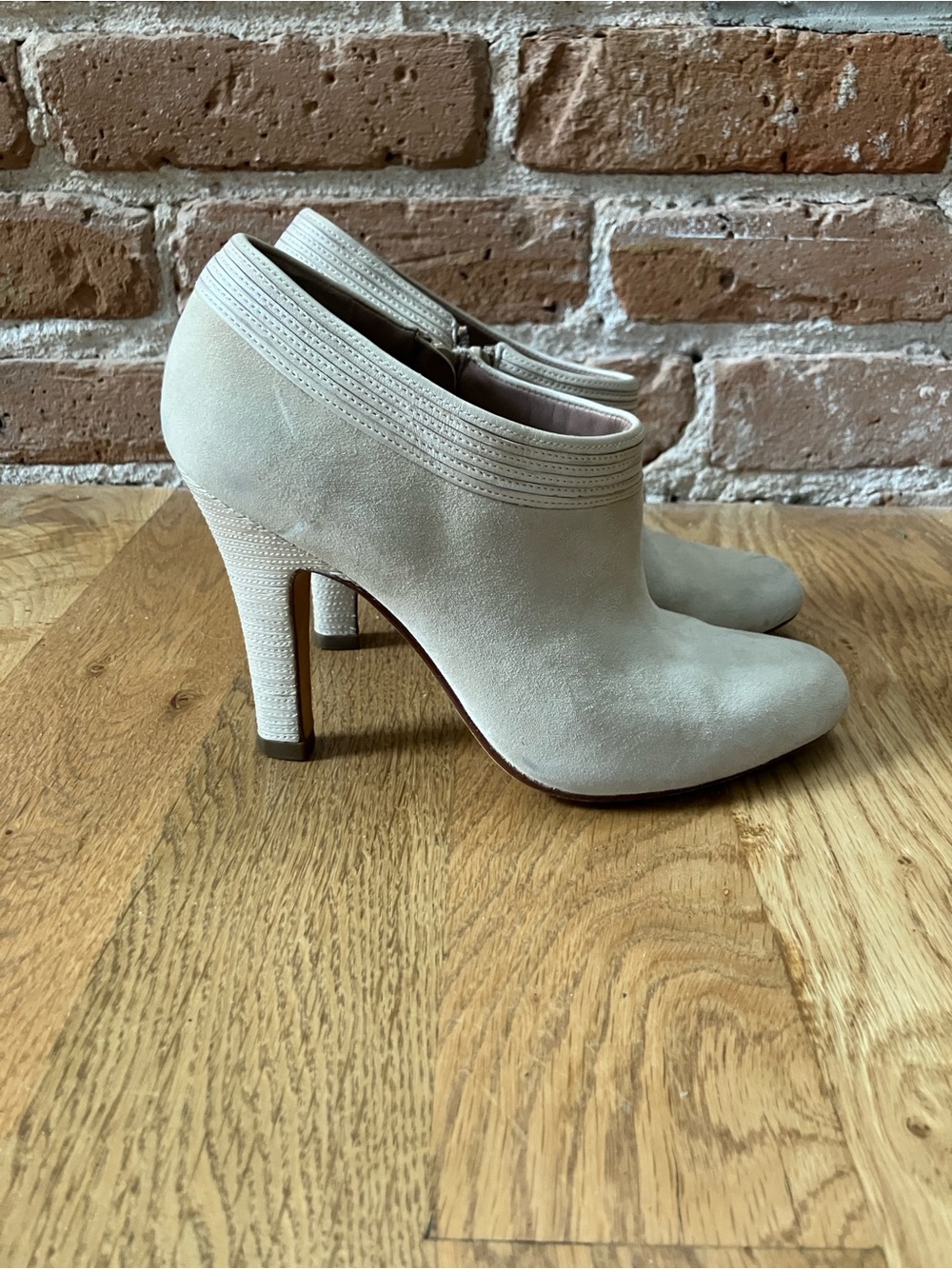 Women's Cole Haan Nike Air Technology Cream Suede High-Heel Ankle Boots